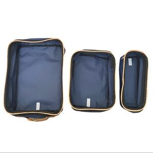 Set of 3 Light Weight Canvas Blue with Brown Trim Travel Bags